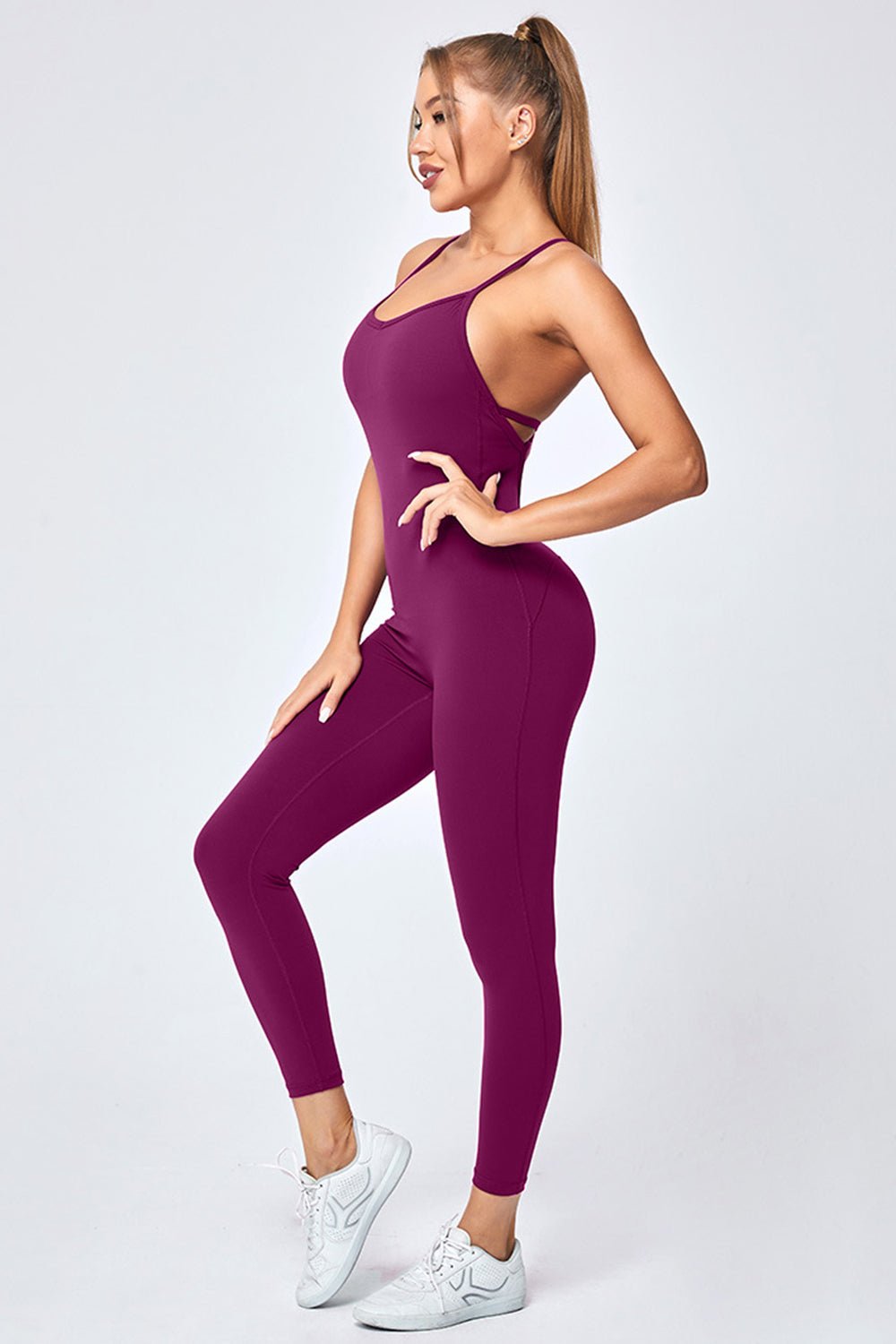 Crisscross Spaghetti Strap Active Jumpsuit - Admiresty