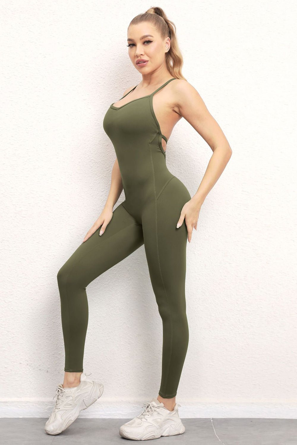 Crisscross Spaghetti Strap Active Jumpsuit - Admiresty