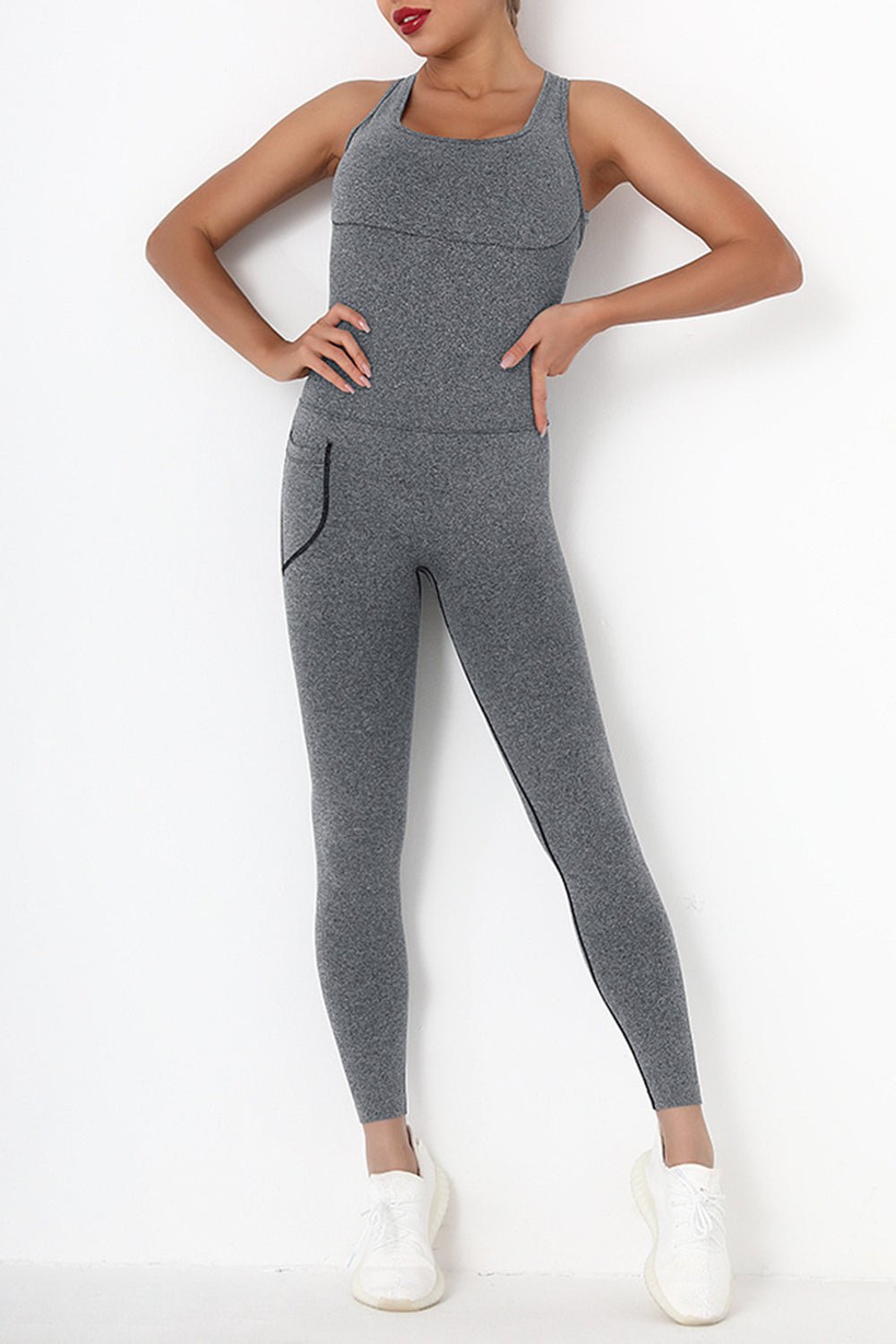 Crisscross Wide Strap Active Jumpsuit - Admiresty