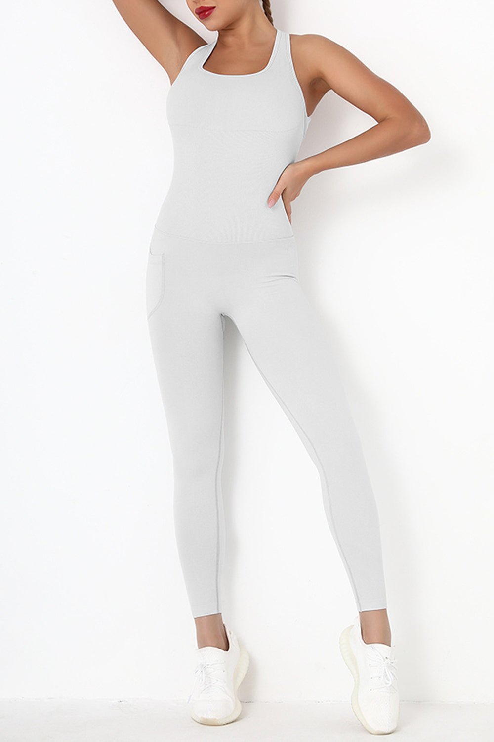 Crisscross Wide Strap Active Jumpsuit - Admiresty