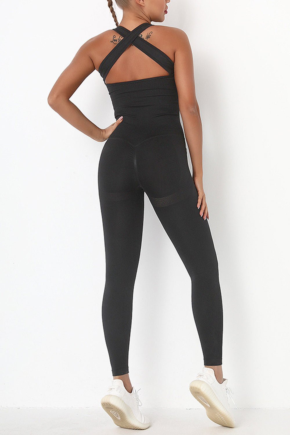 Crisscross Wide Strap Active Jumpsuit - Admiresty