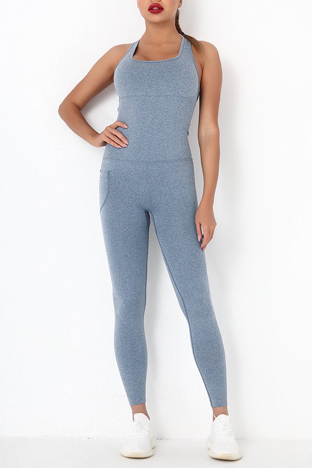 Crisscross Wide Strap Active Jumpsuit - Admiresty