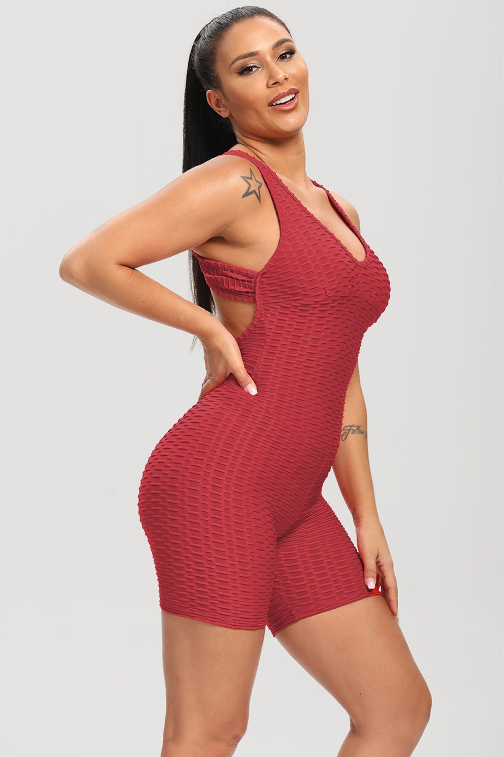 Crisscross Wide Strap Active Romper - Admiresty