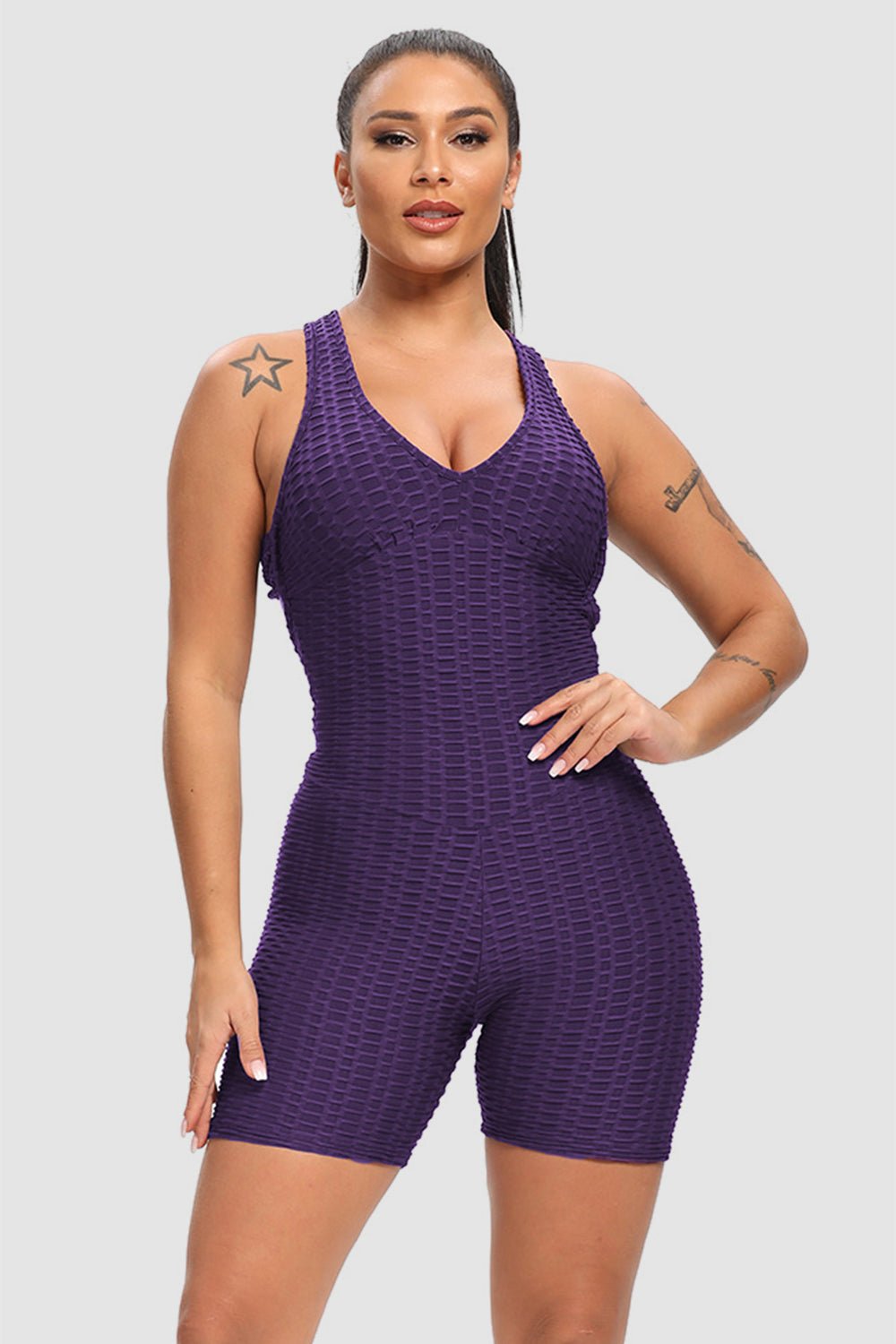 Crisscross Wide Strap Active Romper - Admiresty