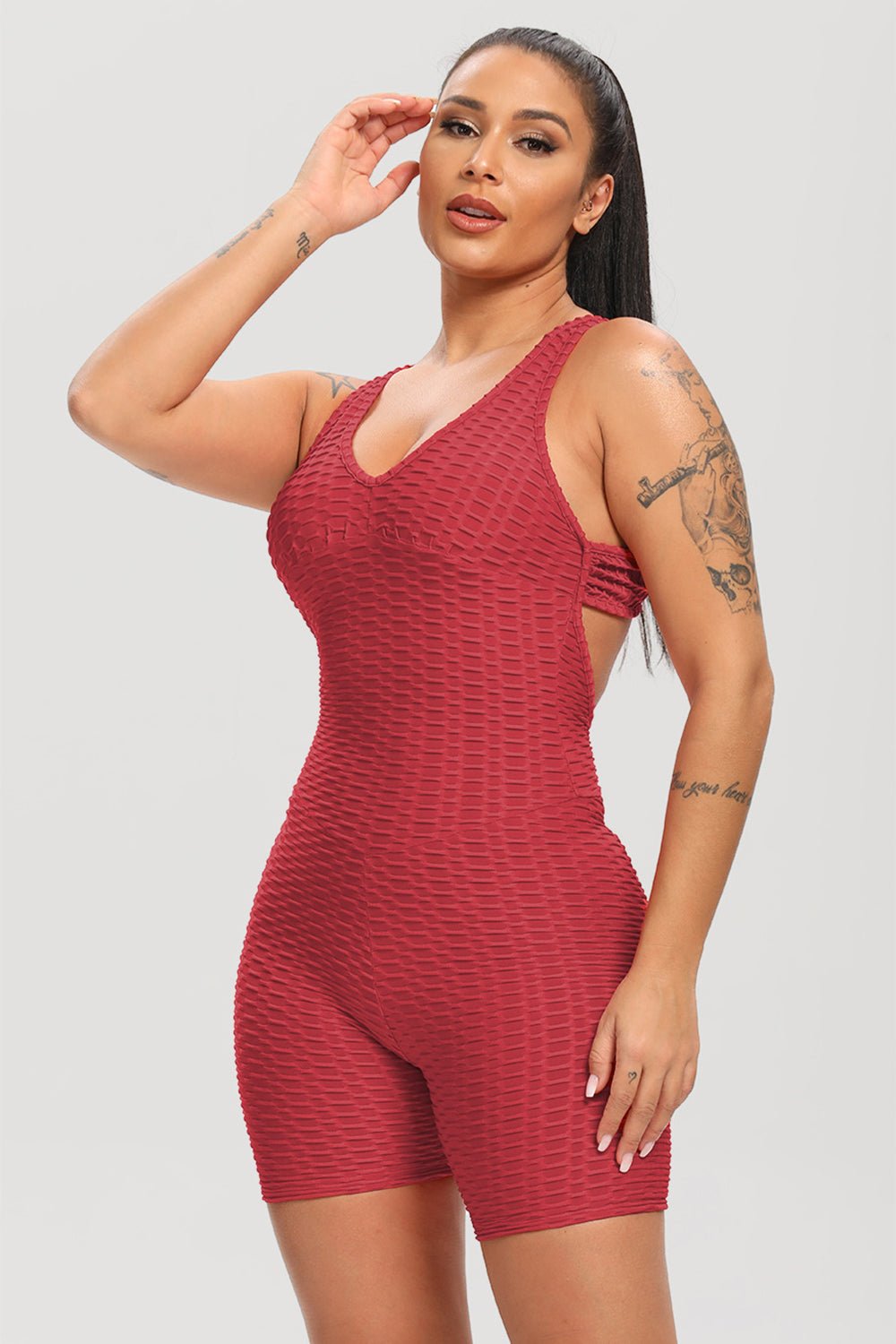 Crisscross Wide Strap Active Romper - Admiresty