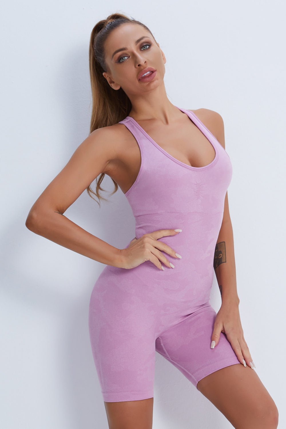 Crisscross Wide Strap Active Romper - Admiresty