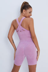 Crisscross Wide Strap Active Romper - Admiresty