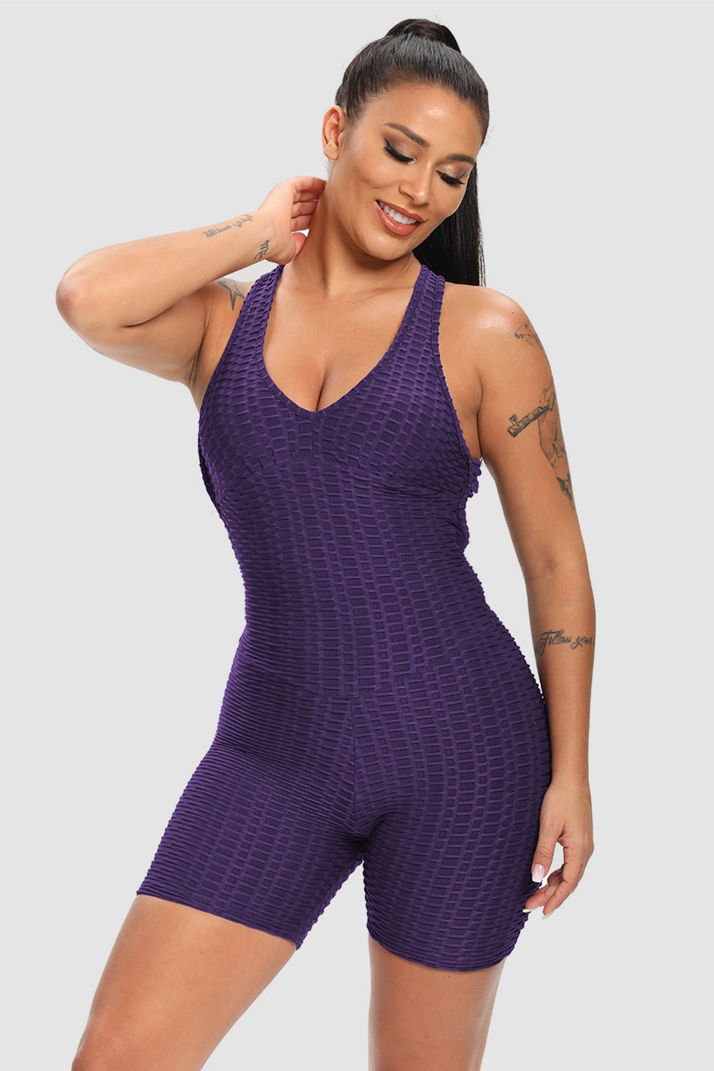 Crisscross Wide Strap Active Romper - Admiresty