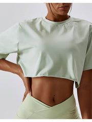 Cropped Round Neck Short Sleeve Active Top - Admiresty