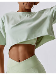 Cropped Round Neck Short Sleeve Active Top - Admiresty