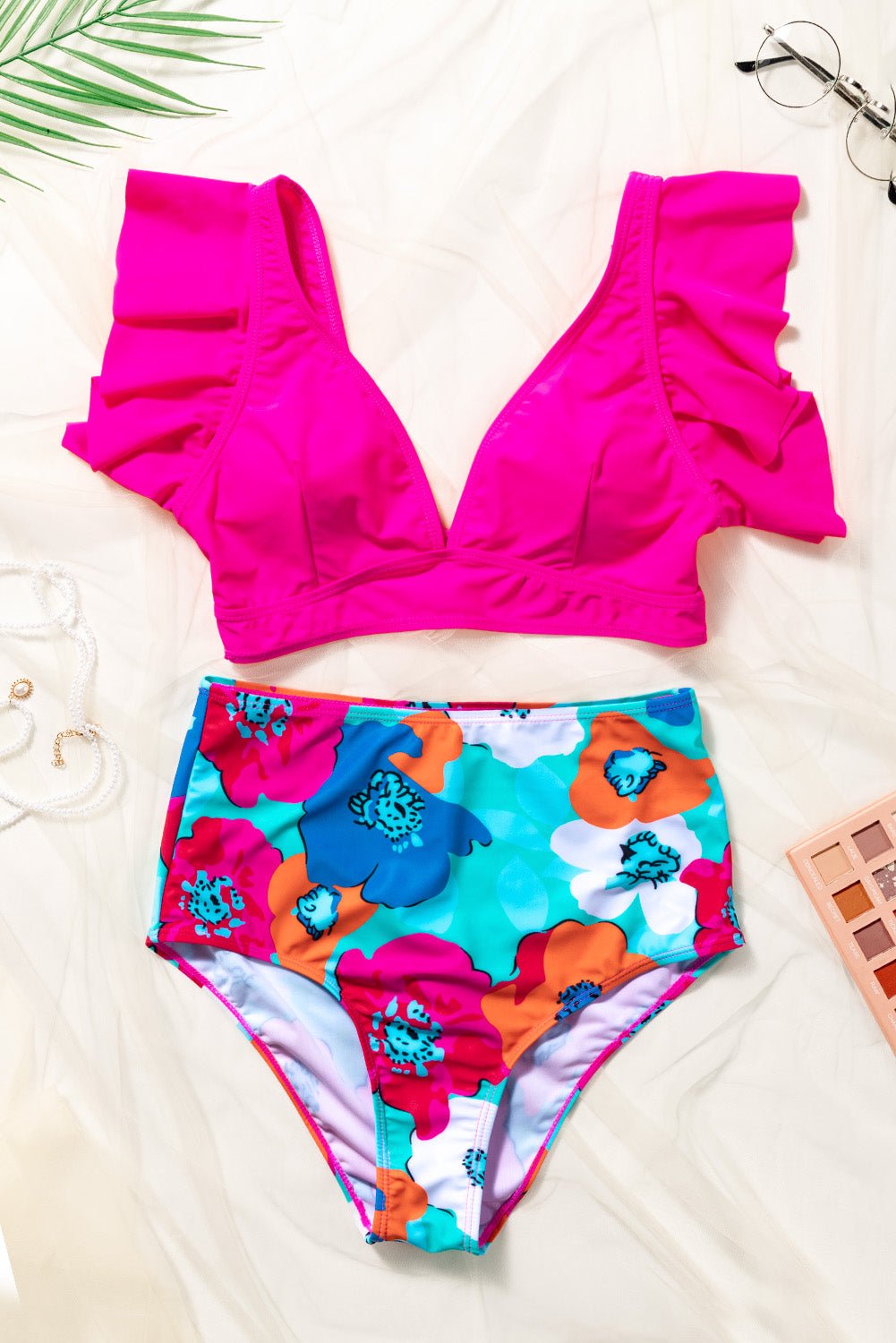 Cropped Swim Top and Floral Bottoms Set - Admiresty