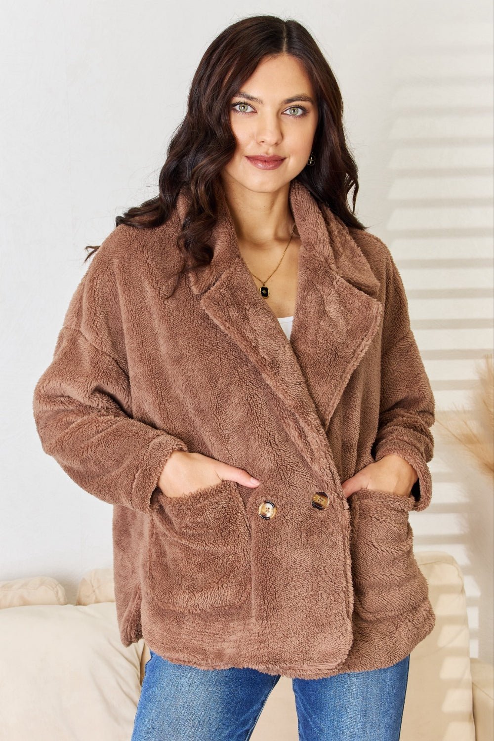 Culture Code Double Breasted Fuzzy Coat - Admiresty