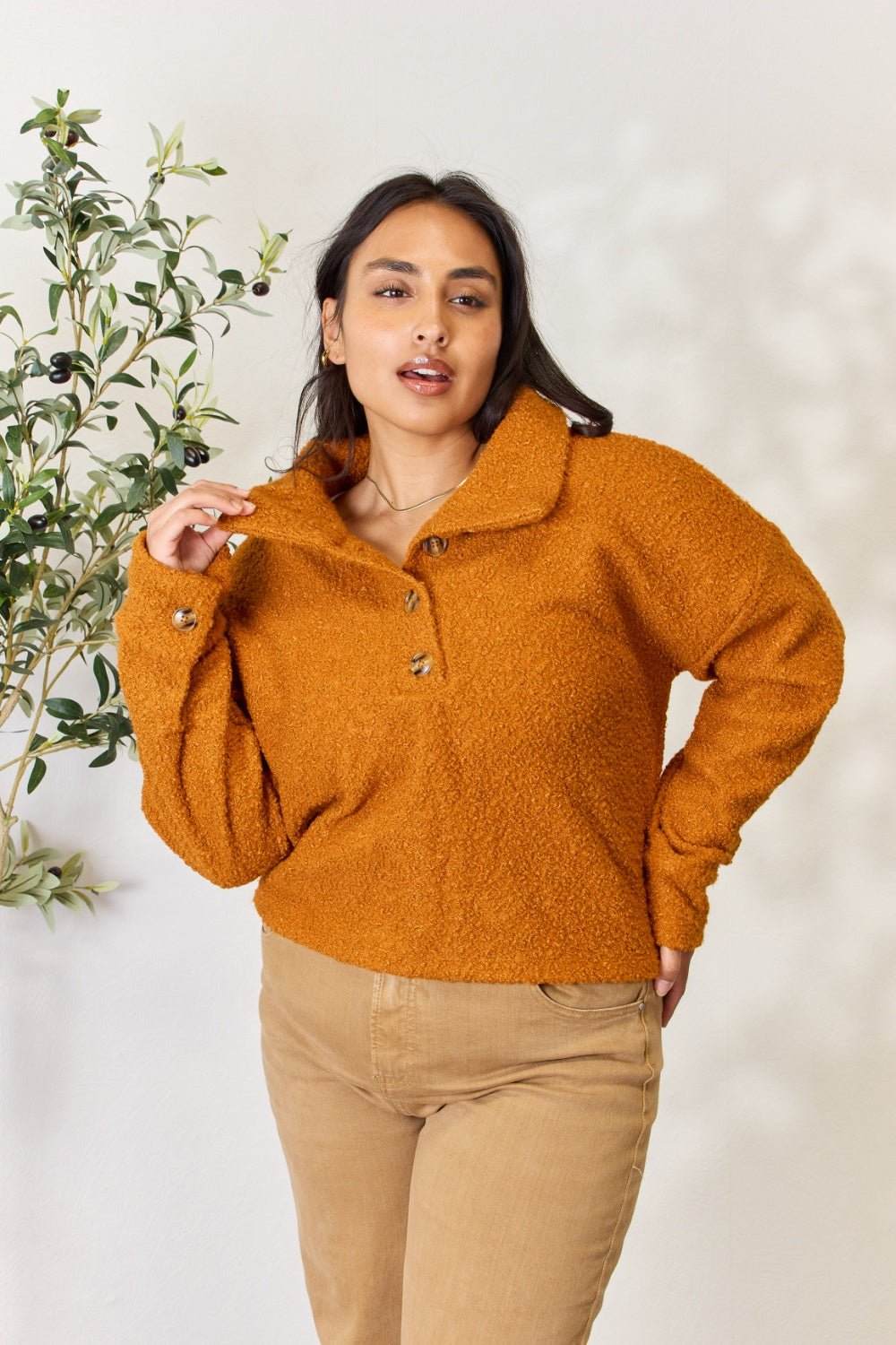 Culture Code Full Size Half Button Turtleneck Sweatshirt - Admiresty