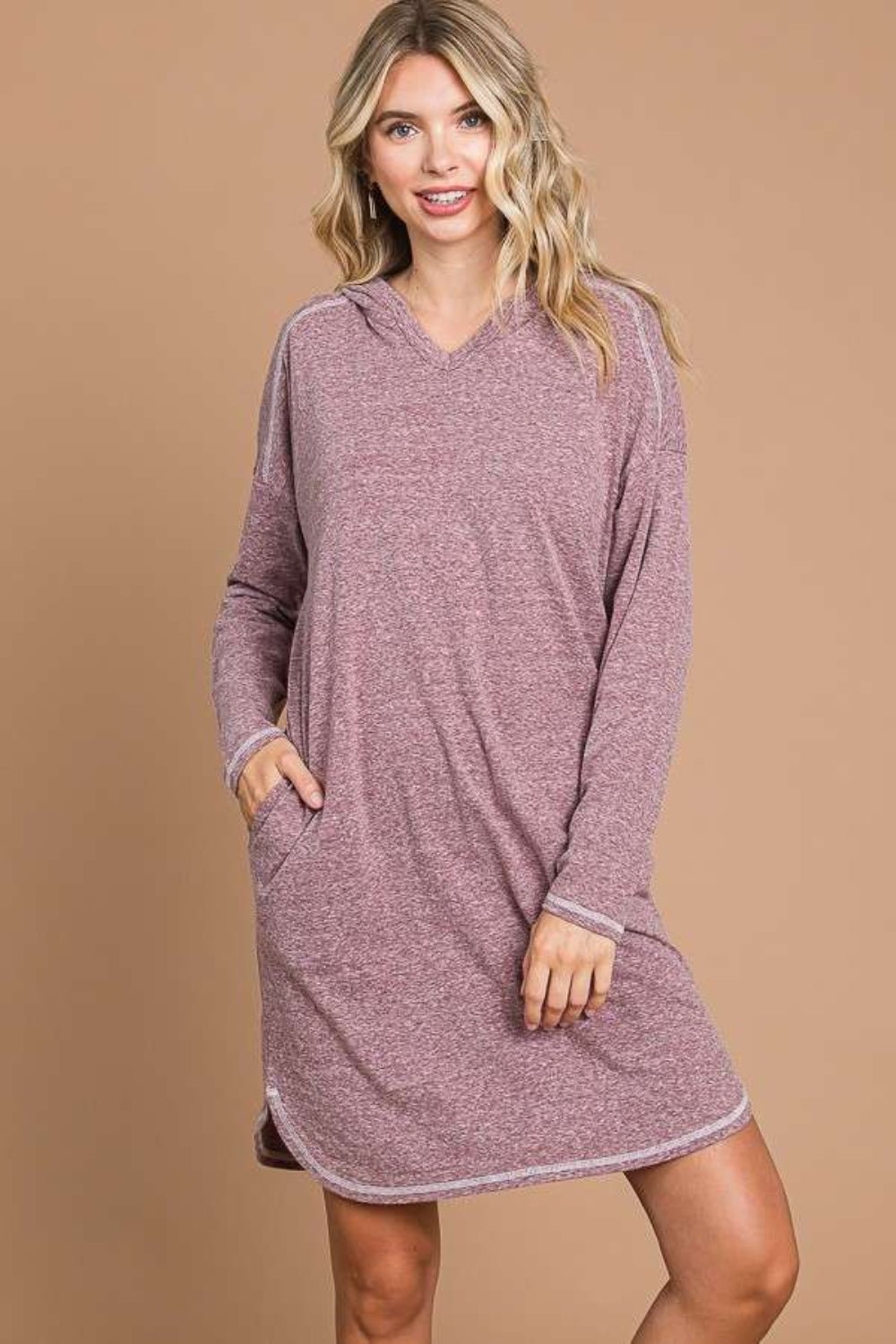 Culture Code Full Size Hooded Long Sleeve Sweater Dress - Admiresty