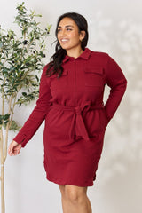 Culture Code Full Size Tie Front Half Zip Long Sleeve Shirt Dress - Admiresty