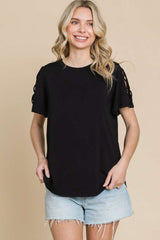 Culture Code Round Neck Crisscross Short Sleeve T - Shirt - Admiresty