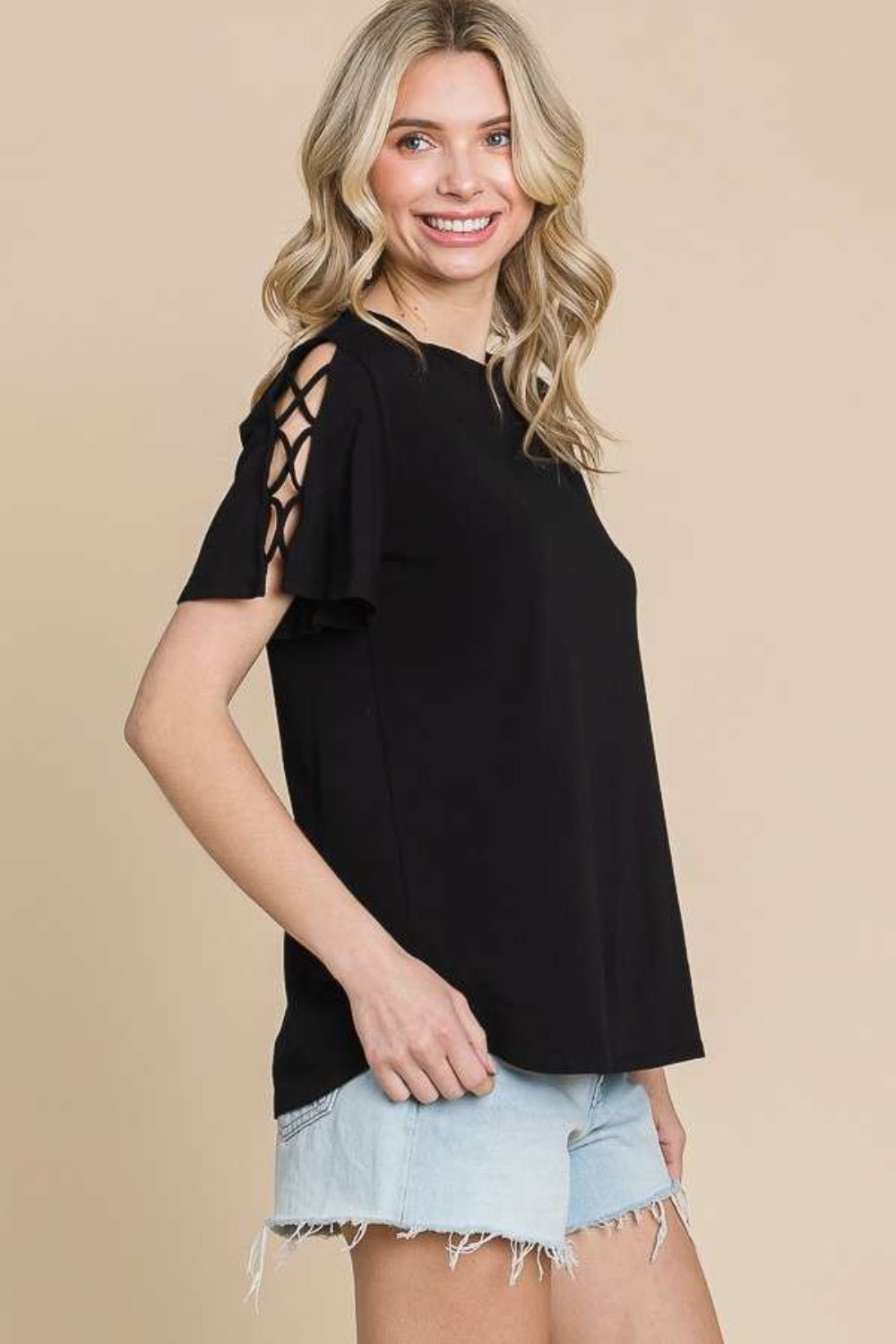 Culture Code Round Neck Crisscross Short Sleeve T - Shirt - Admiresty