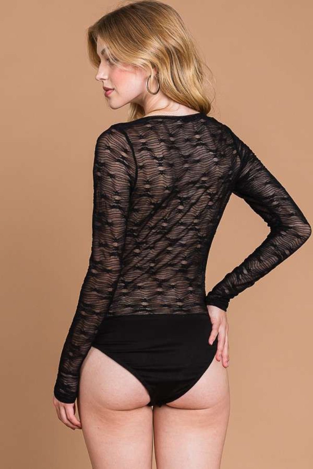 Culture Code Round Neck Mesh Perspective Bodysuit - Admiresty