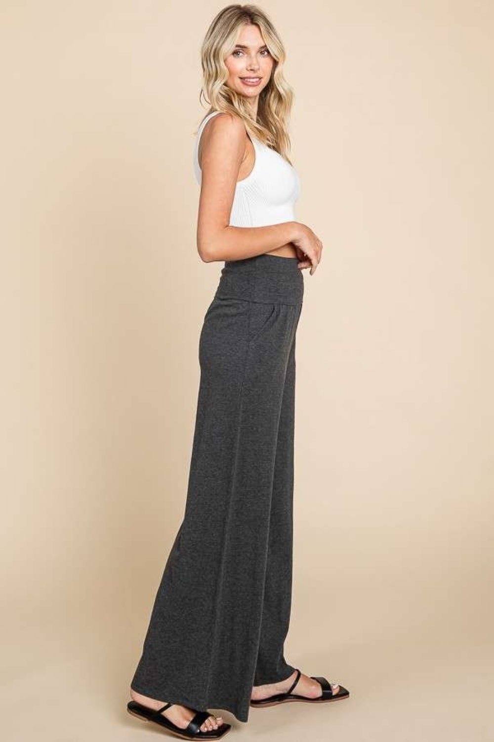 Culture Code Wide Waistband High Waist Wide Leg Pants - Admiresty