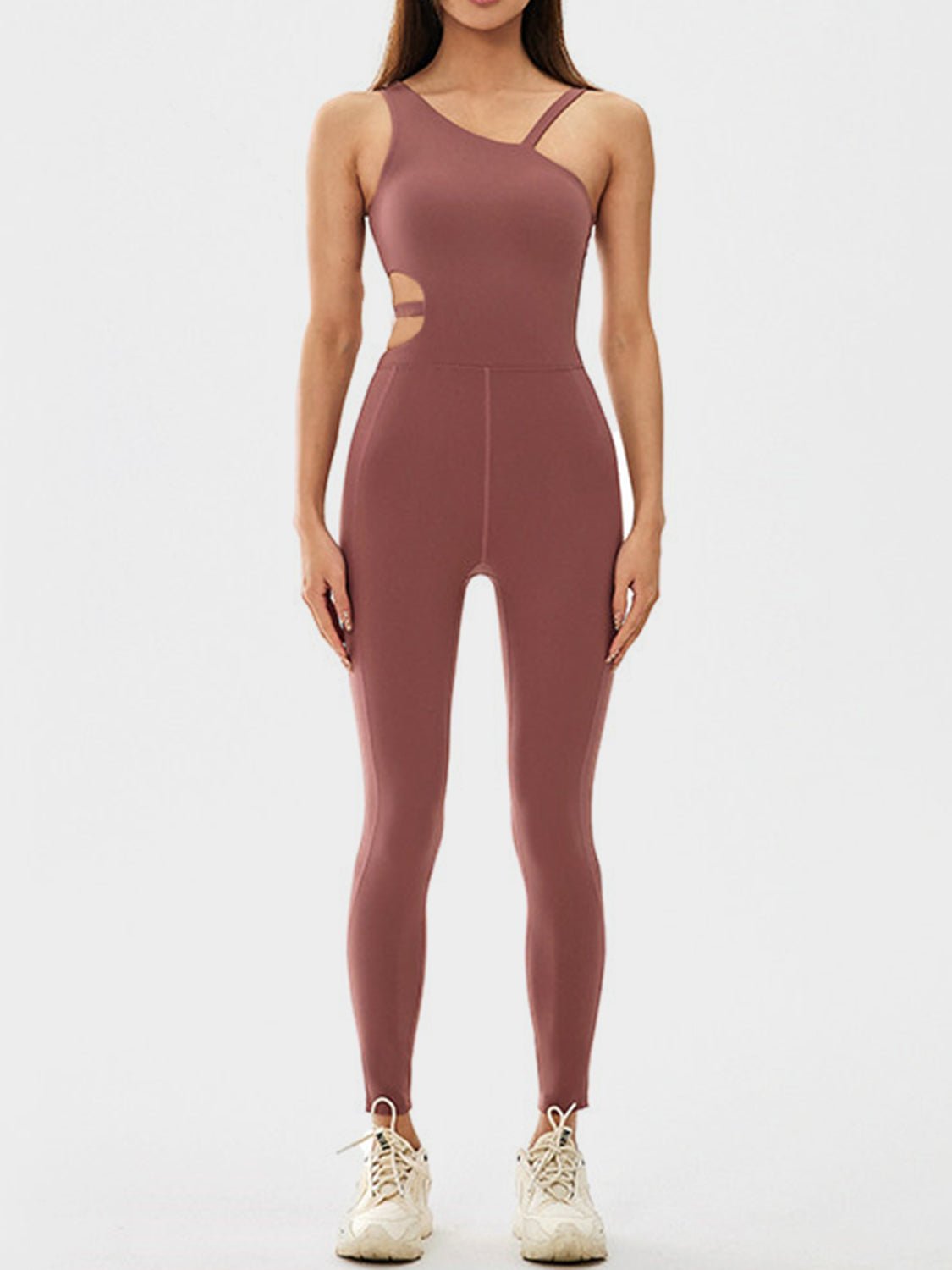 Cutout Asymmetrical Neck Active Jumpsuit - Admiresty