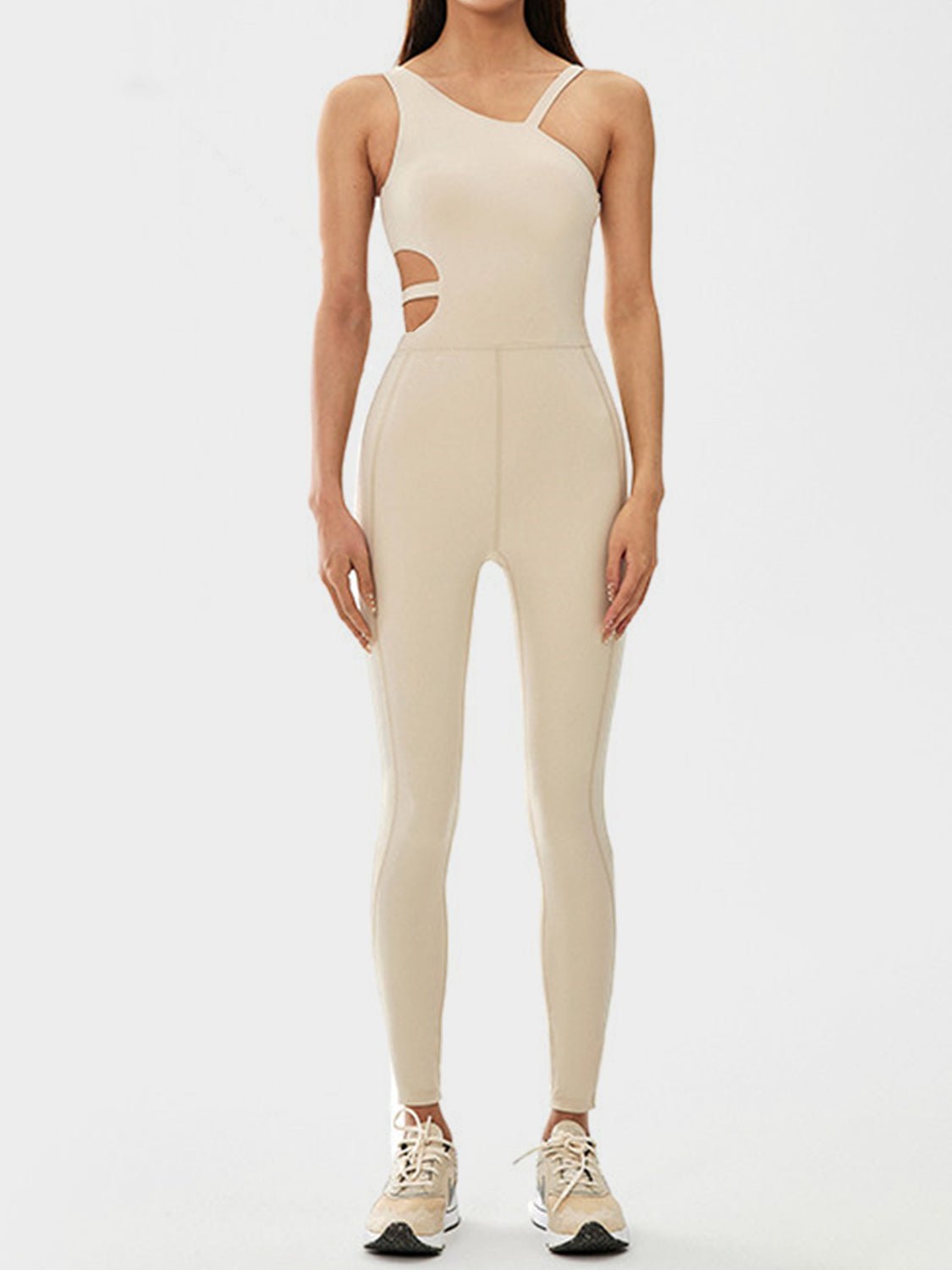 Cutout Asymmetrical Neck Active Jumpsuit - Admiresty