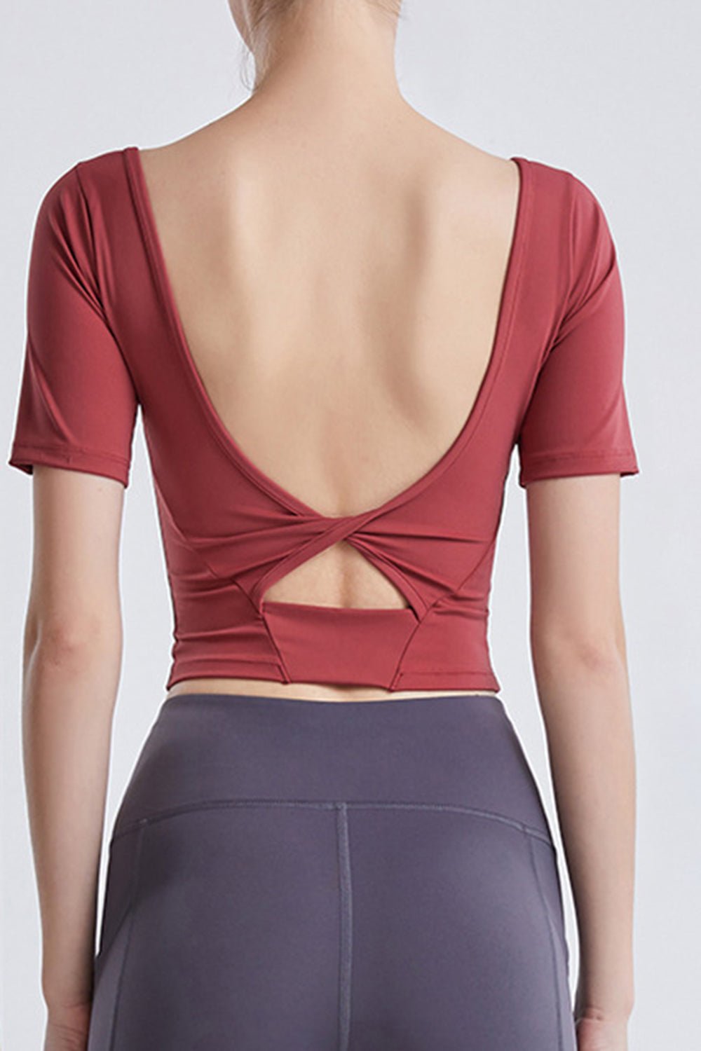 Cutout Backless Round Neck Active T - Shirt - Admiresty