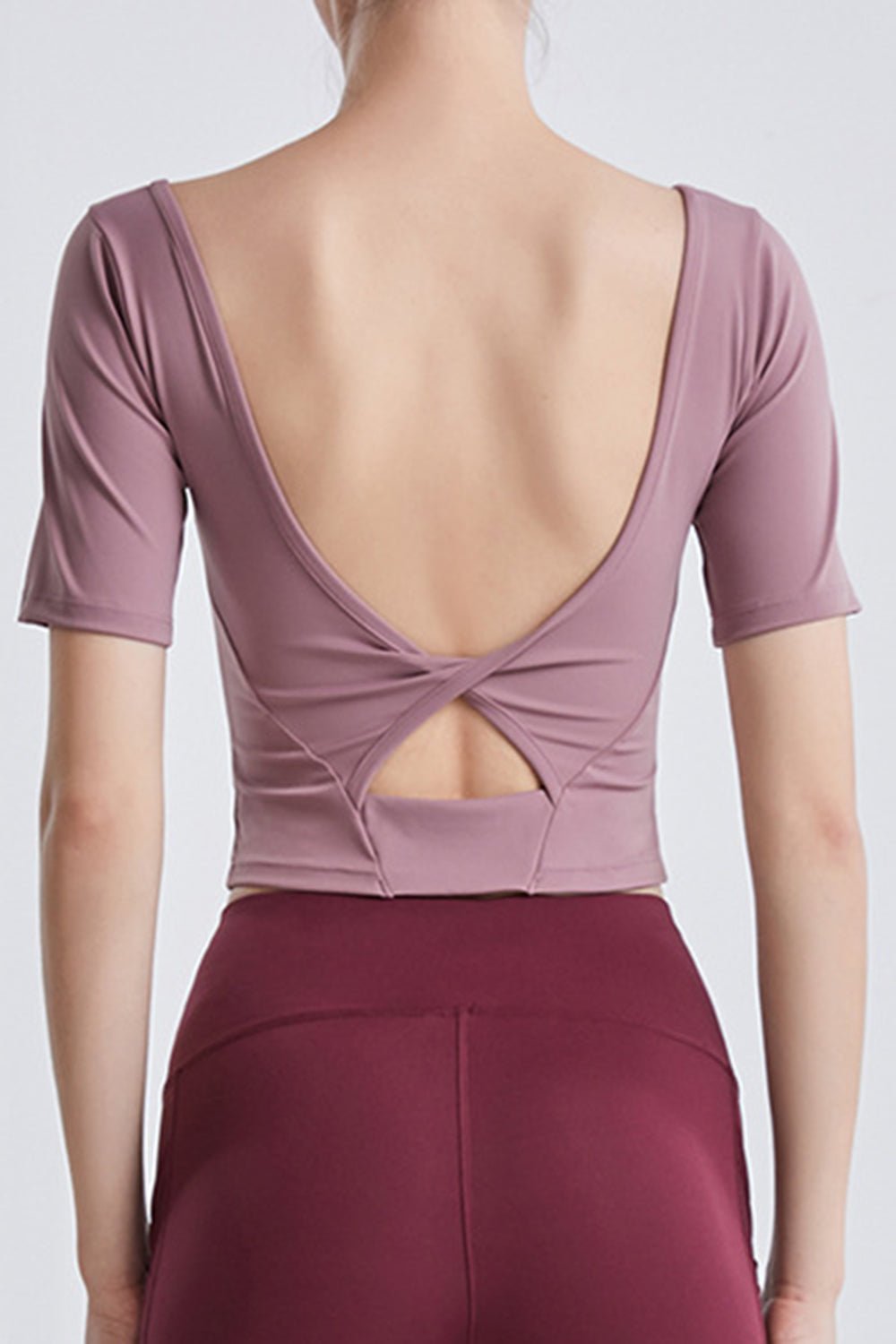 Cutout Backless Round Neck Active T - Shirt - Admiresty