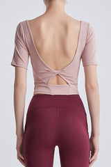 Cutout Backless Round Neck Active T - Shirt - Admiresty