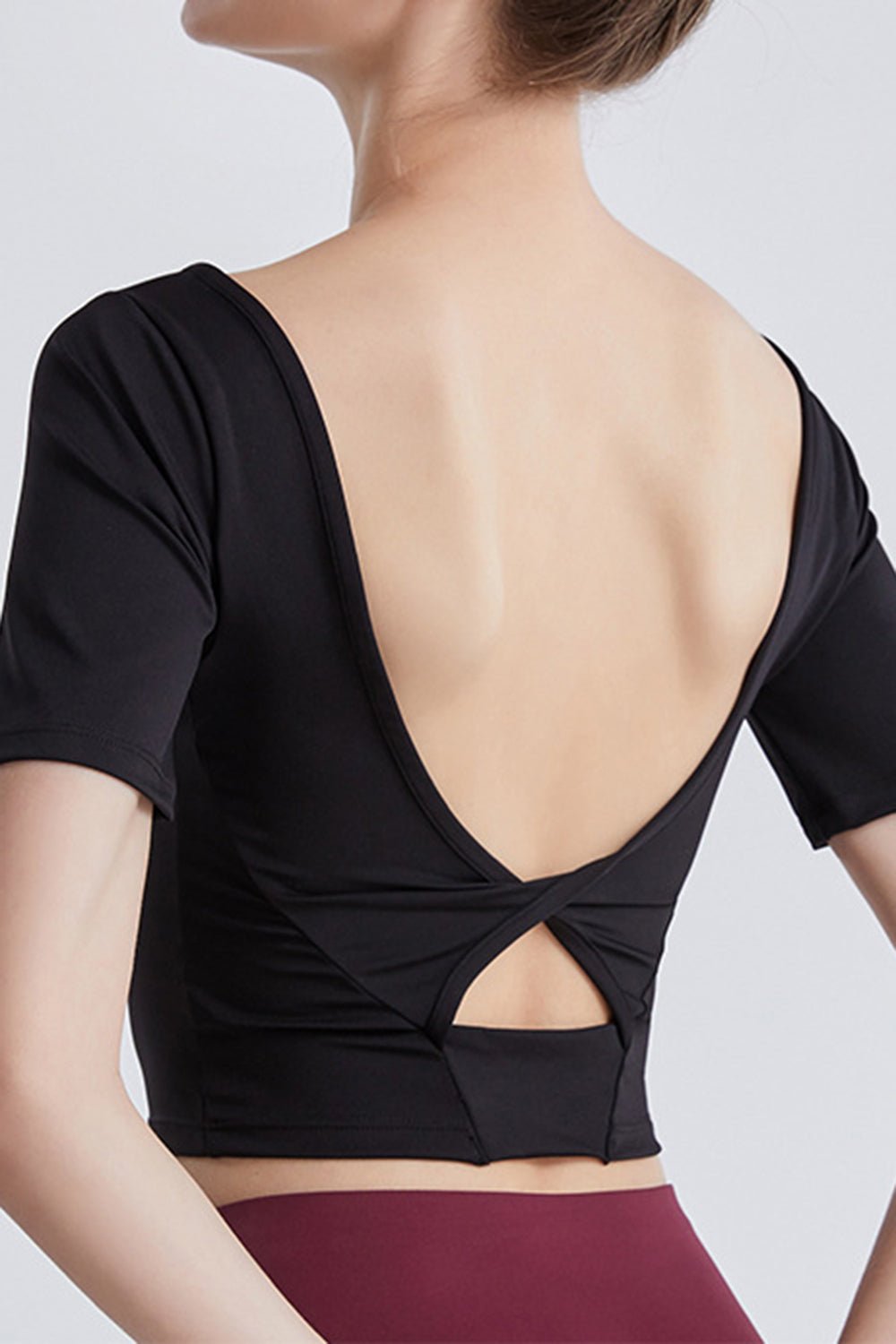 Cutout Backless Round Neck Active T - Shirt - Admiresty