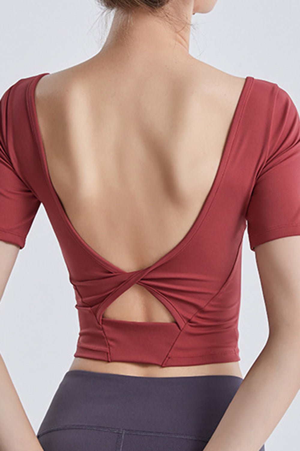 Cutout Backless Round Neck Active T - Shirt - Admiresty