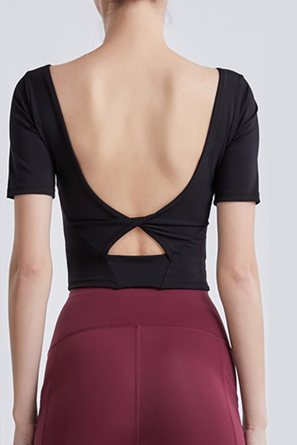 Cutout Backless Round Neck Active T - Shirt - Admiresty