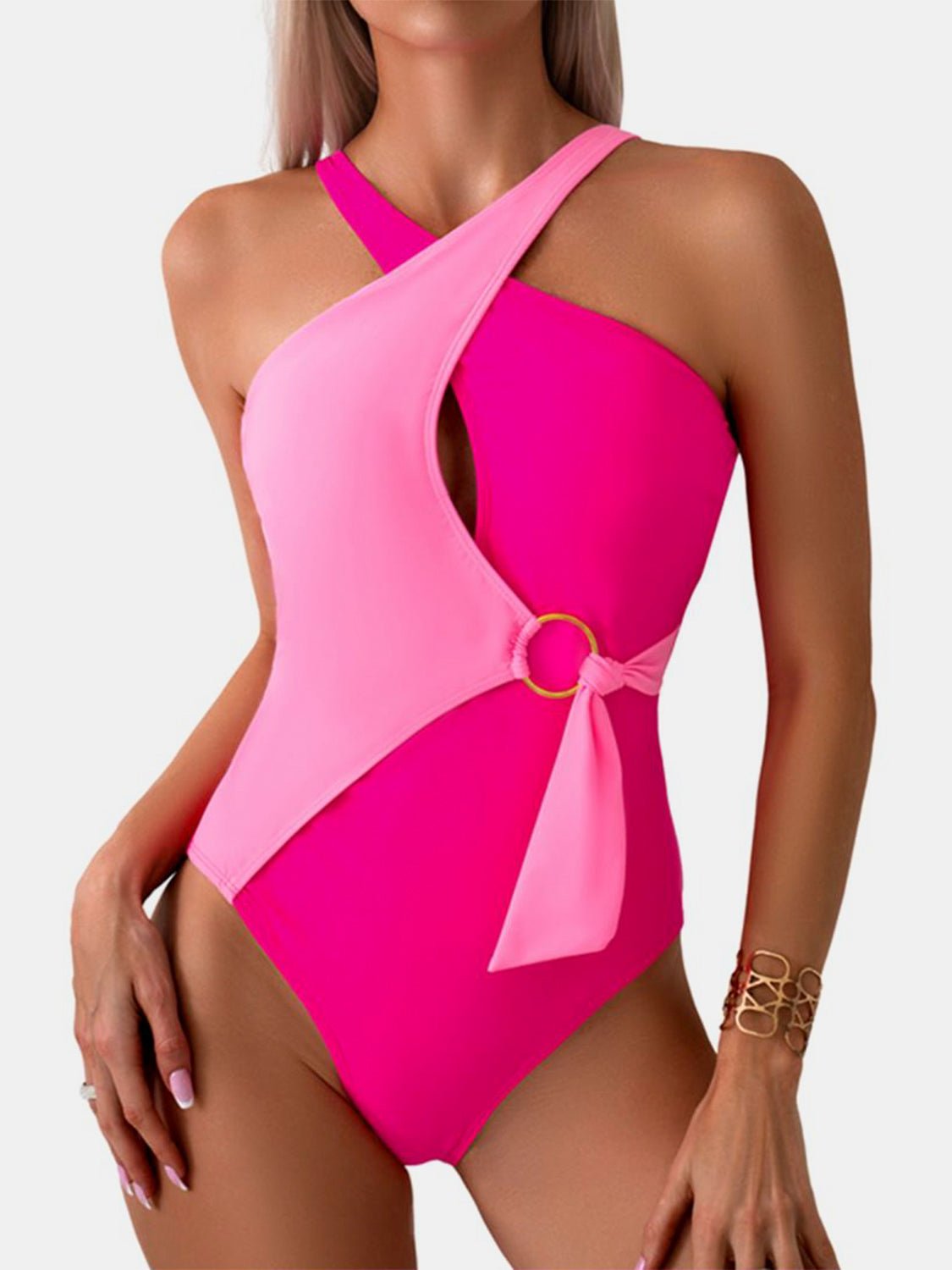 Cutout Contrast Sleeveless One - Piece Swimwear - Admiresty