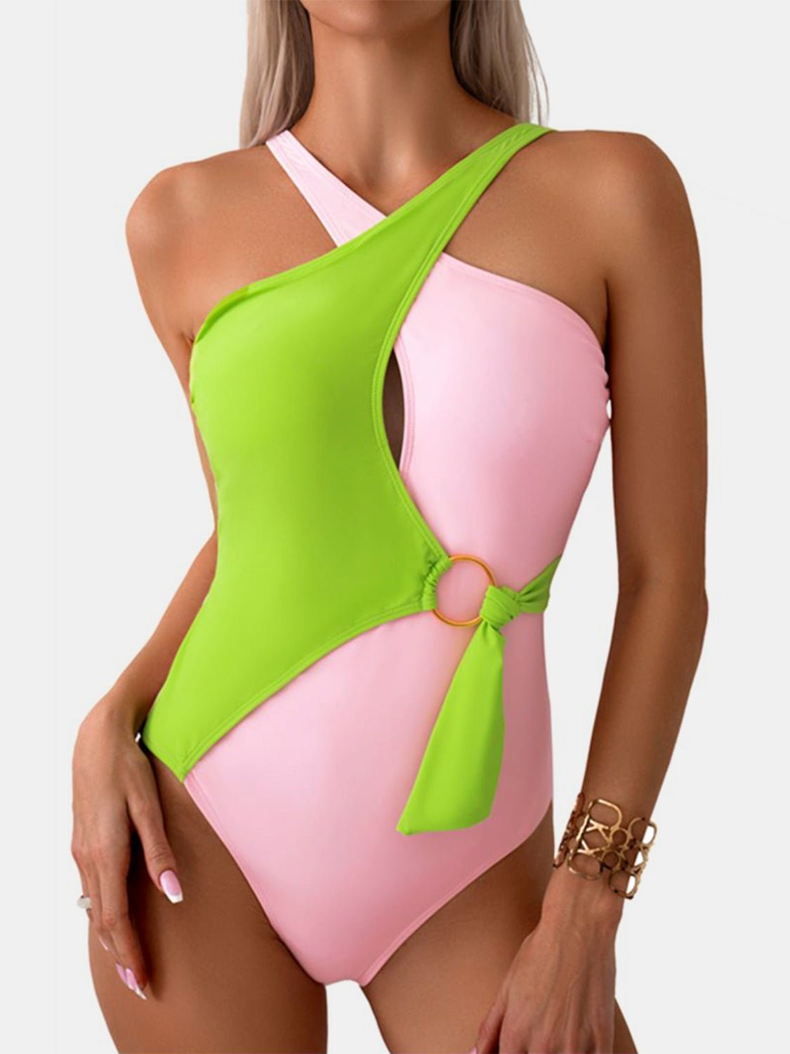 Cutout Contrast Sleeveless One - Piece Swimwear - Admiresty