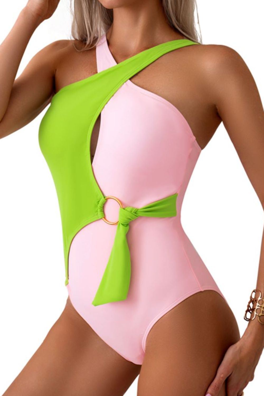 Cutout Contrast Sleeveless One - Piece Swimwear - Admiresty