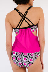 Cutout Crisscross Back Tankini Set - Admiresty