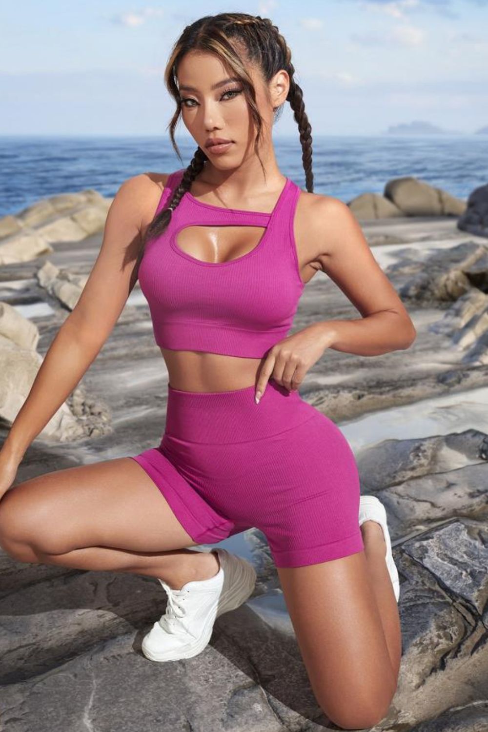 Cutout Crop Top and Sports Shorts Set - Admiresty