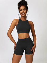 Cutout Cropped Sport Tank and Shorts Set - Admiresty