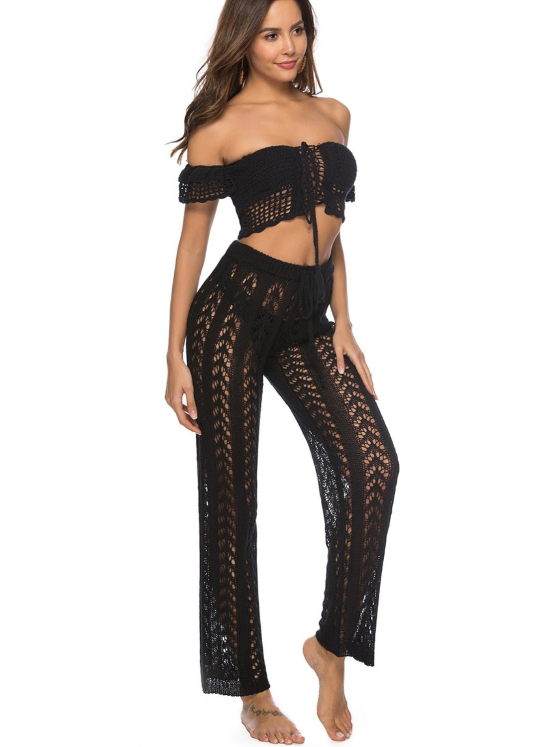 Cutout Drawstring High Waist Swim Pants - Admiresty