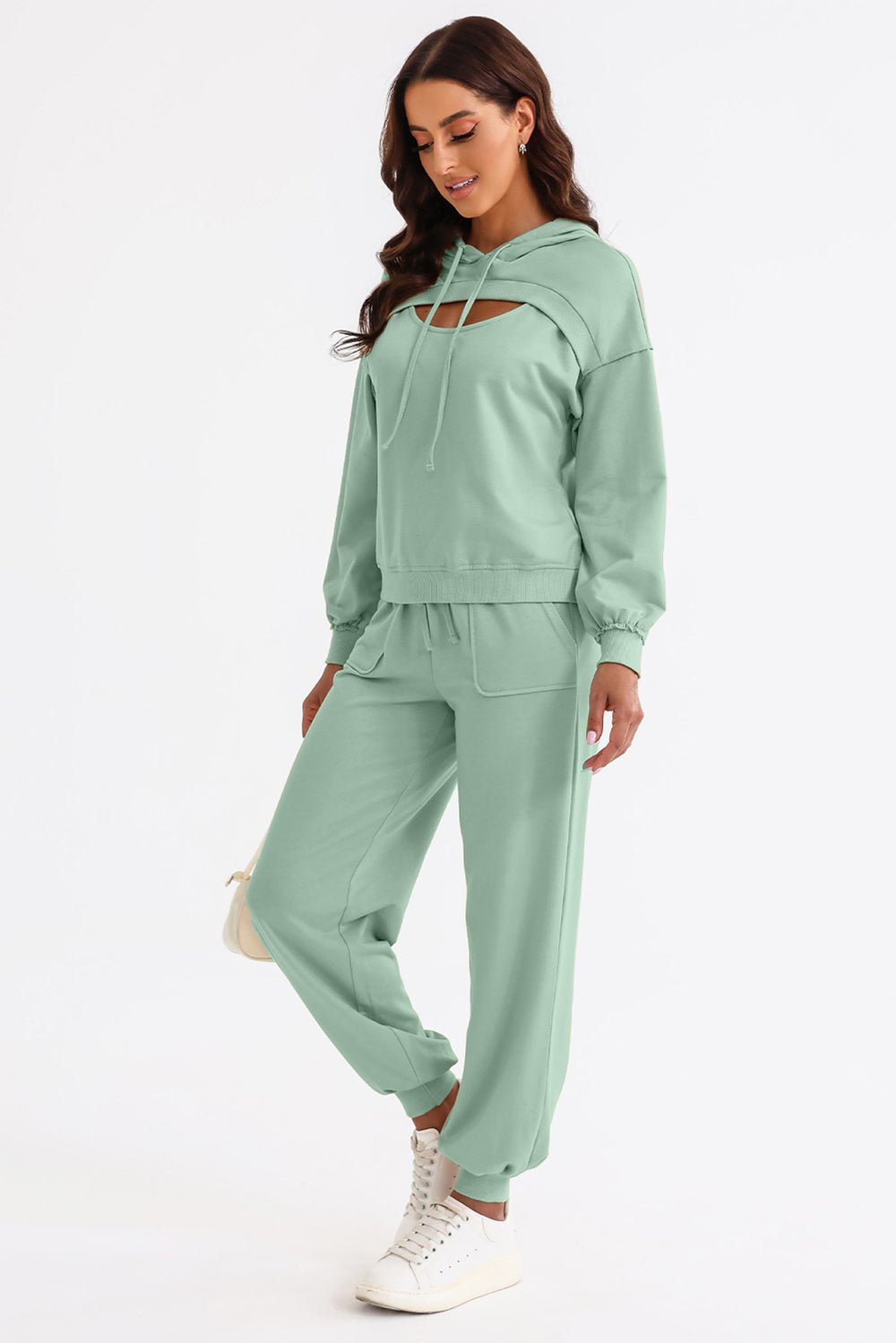 Cutout Drawstring Hoodie and Joggers Active Set - Admiresty