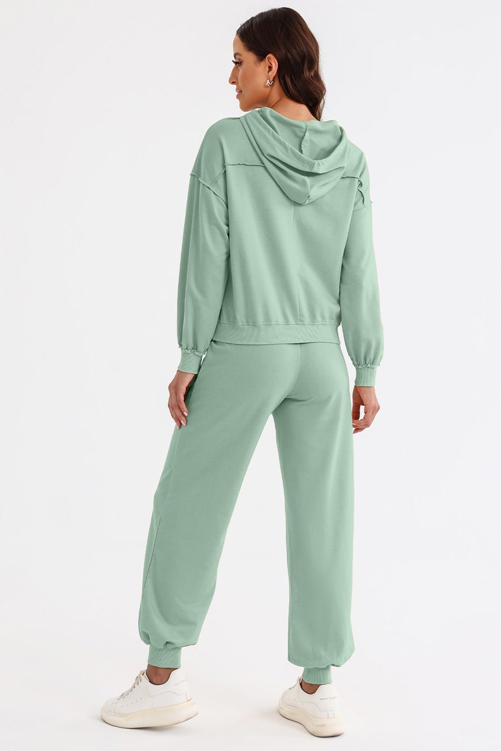 Cutout Drawstring Hoodie and Joggers Active Set - Admiresty