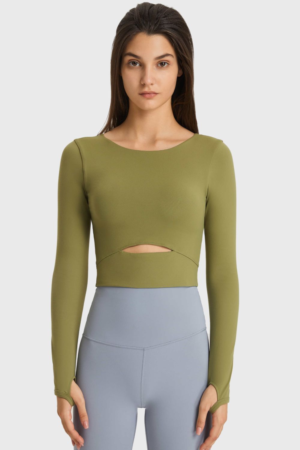 Cutout Long Sleeve Cropped Sports Top - Admiresty