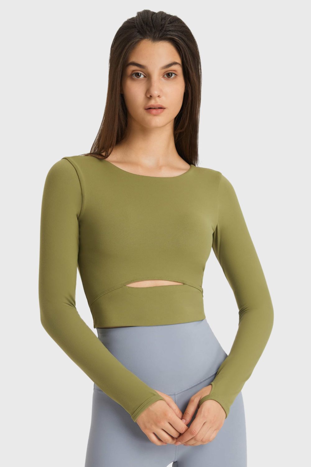 Cutout Long Sleeve Cropped Sports Top - Admiresty