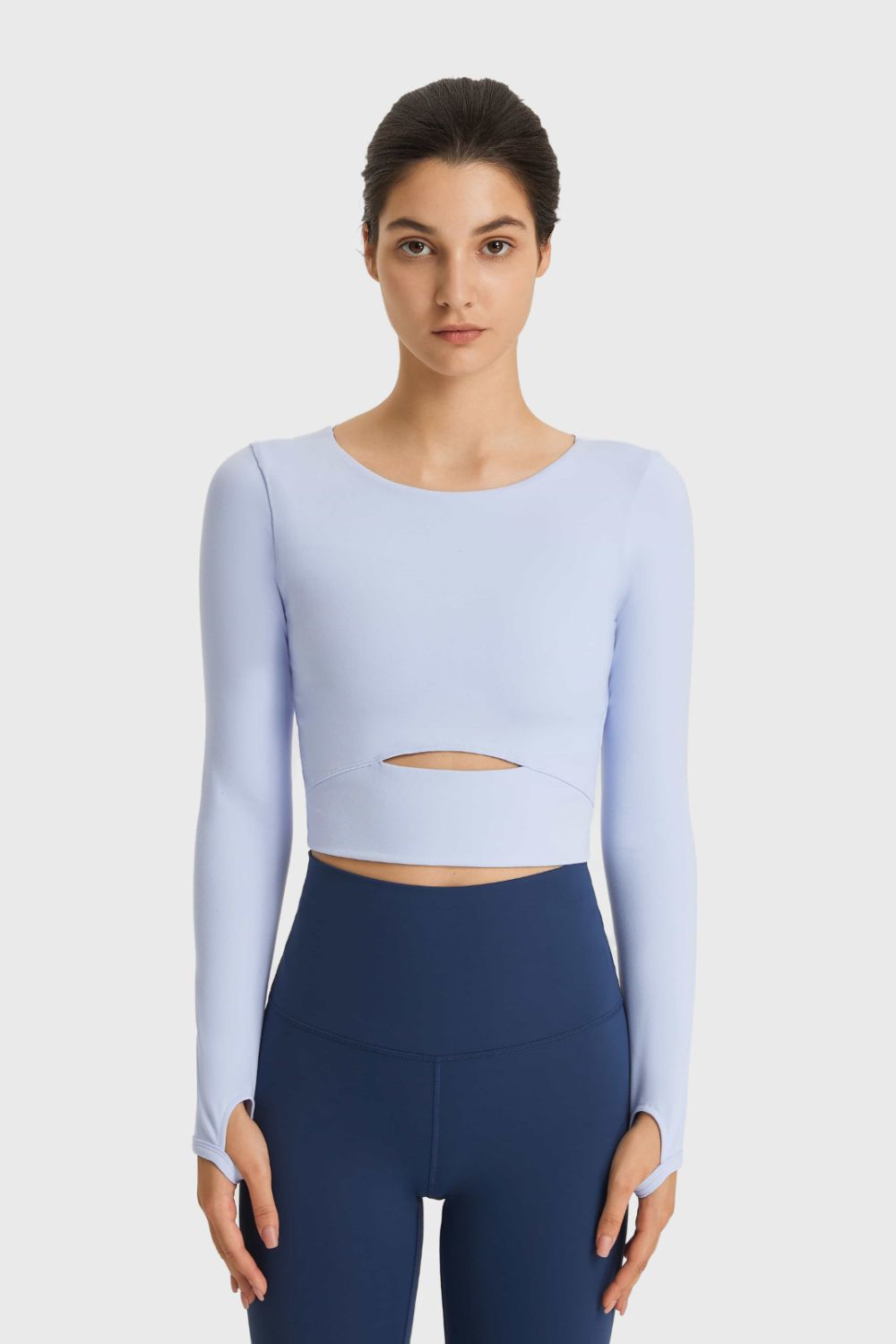 Cutout Long Sleeve Cropped Sports Top - Admiresty