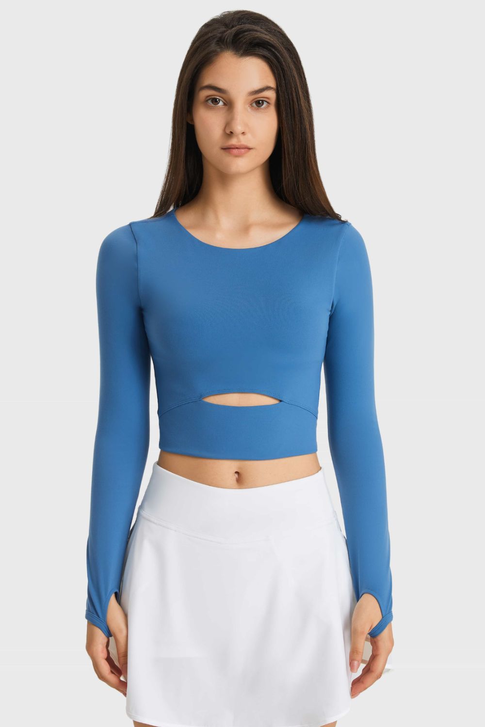 Cutout Long Sleeve Cropped Sports Top - Admiresty