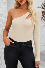 Cutout One Shoulder Long Sleeve Bodysuit - Admiresty