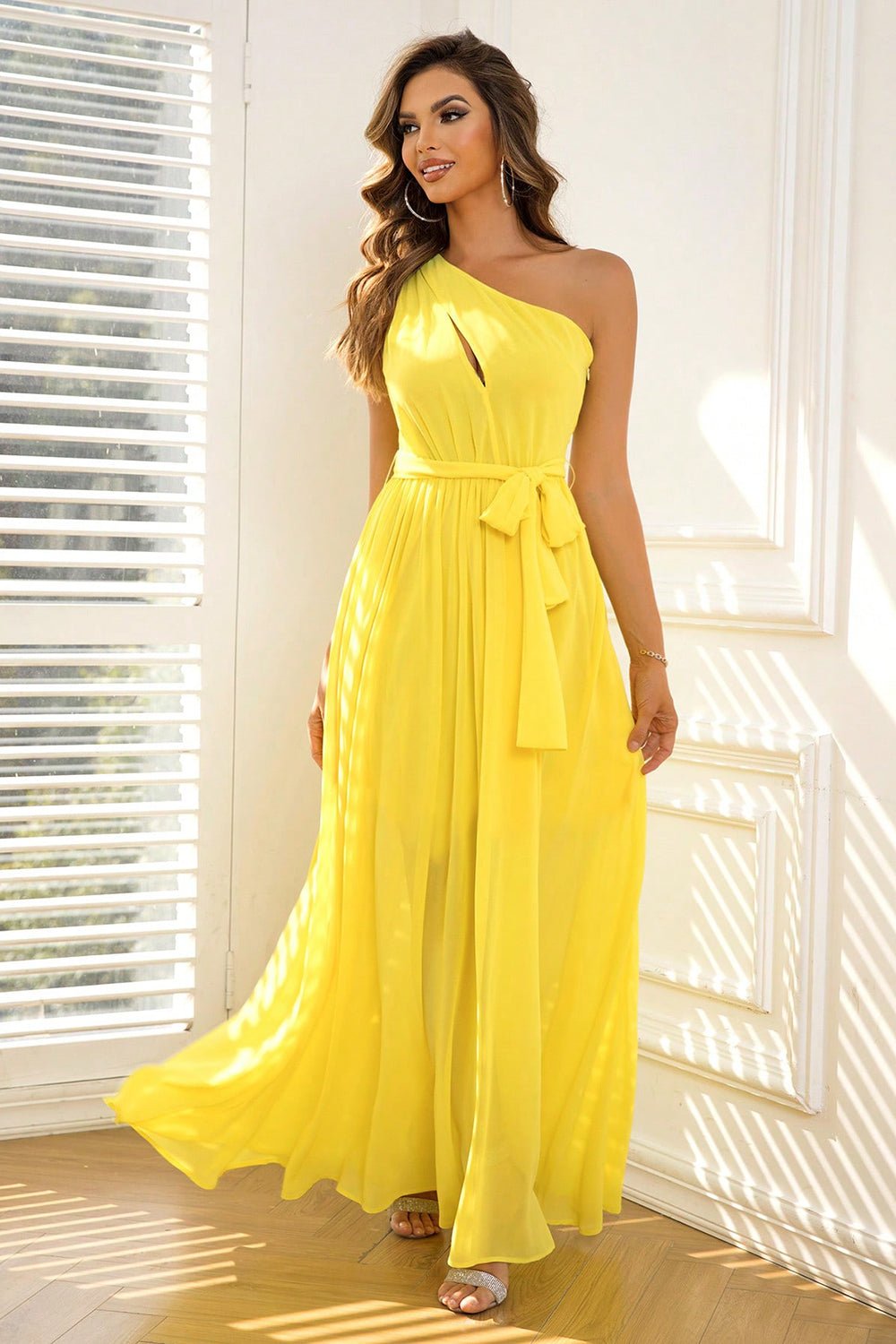 Cutout One - Shoulder Tie Waist Dress - Admiresty