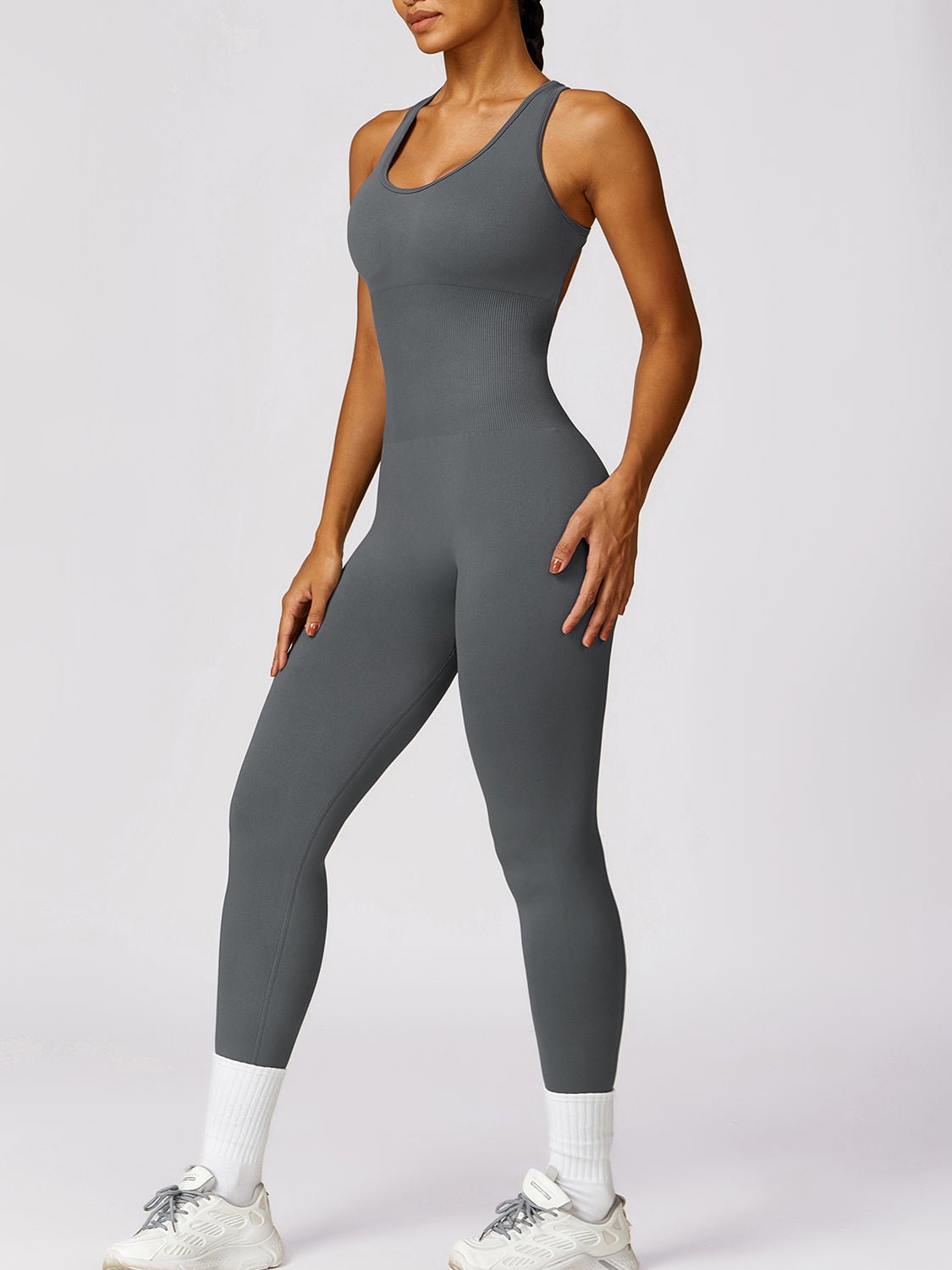 Cutout Racerback Active Jumpsuit - Admiresty