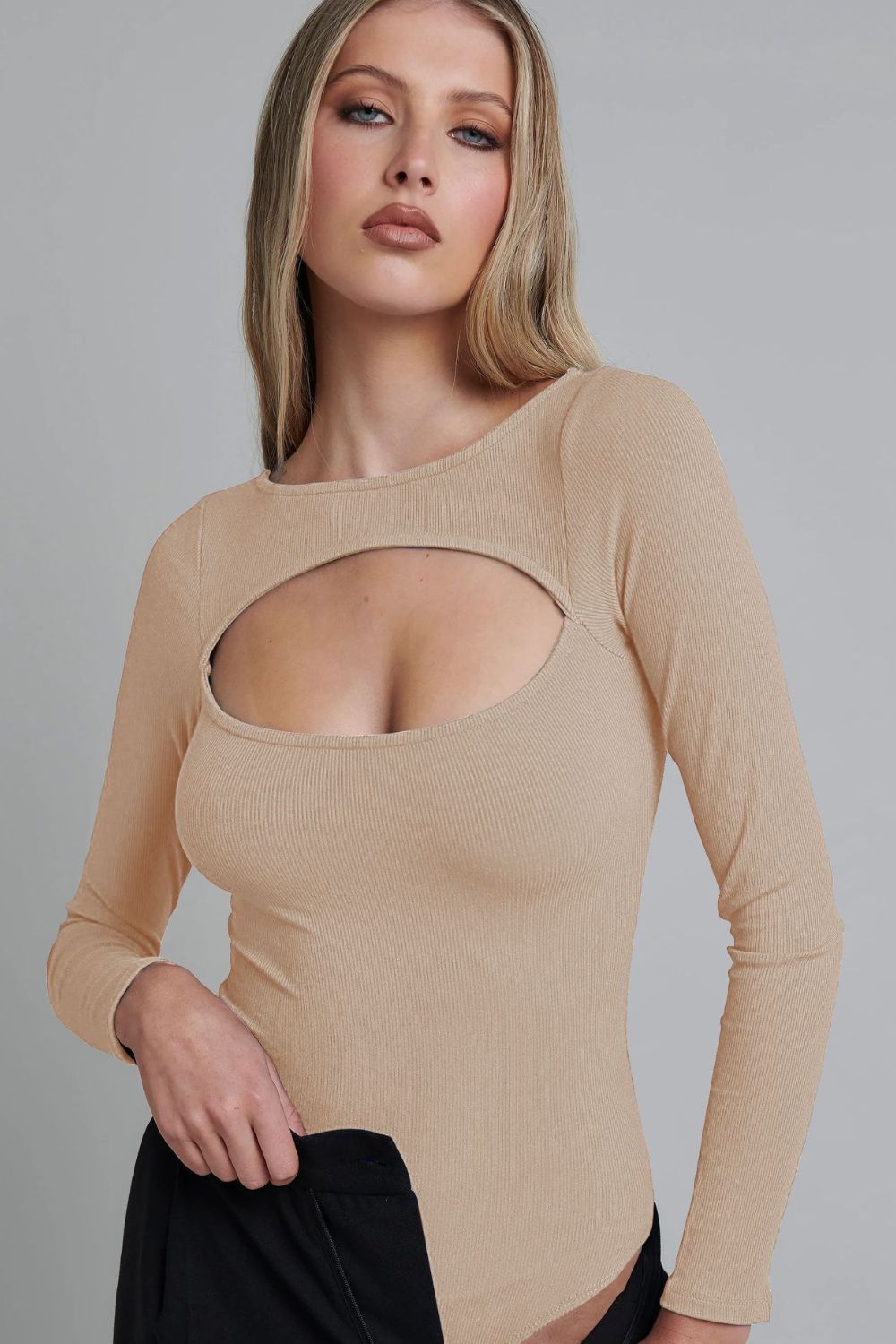 Cutout Ribbed Long Sleeve Bodysuit - Admiresty