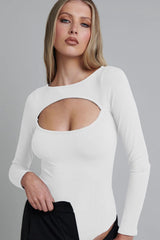 Cutout Ribbed Long Sleeve Bodysuit - Admiresty