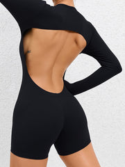 Cutout Round Neck Long Sleeve Active Romper - Admiresty